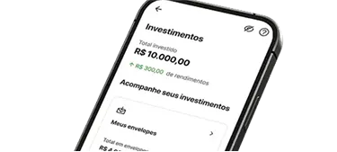 Celular aberto na tela de Investimentos do Aplicativo BV.
