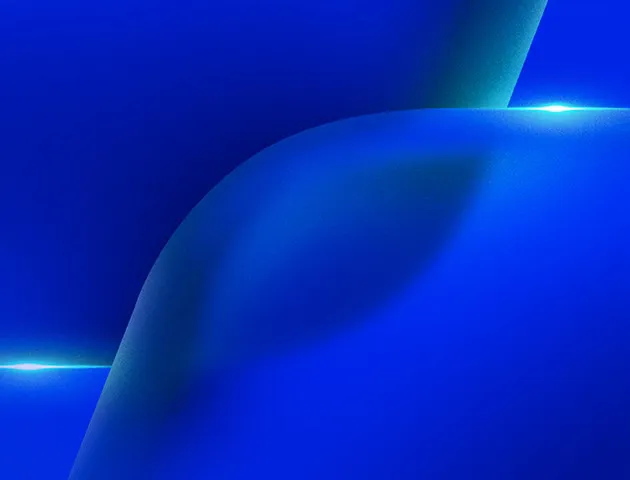 Em um fundo azul, com formas geométricas curvas, há um texto aplicado: