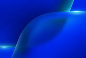 Em um fundo azul, com formas geométricas curvas, há um texto aplicado: