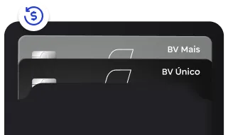 Carteira com dois cartões BV e ícone de chashback flutuante