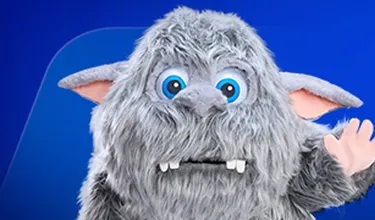 A imagem tem um fundo azul-escuro e mostra o Sem Tutu, monstro cinza de olhos azuis, dando tchau.