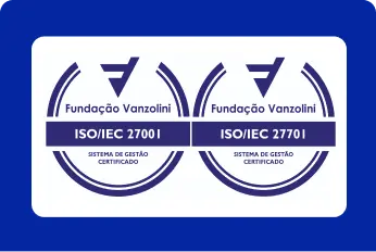 Selos de certificação ISO/IEC 27001 e ISO/IEC 27701.