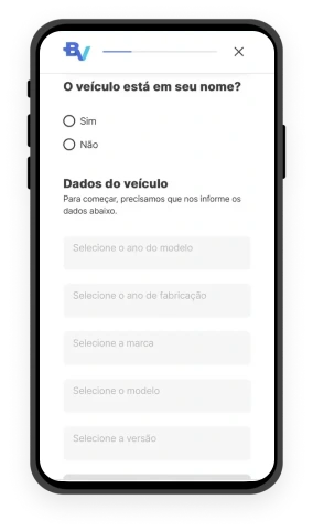 Tela mostrando formulário de dados veiculares para simulação de crédito com garantia de veículo.