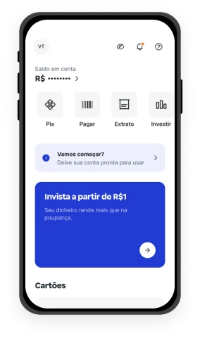 Tela mostrando a visão inicial do app do banco BV