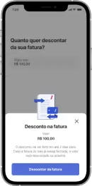 Na imagem há a tela de um celular com o app BV aberto na seção de descontos na fatura.