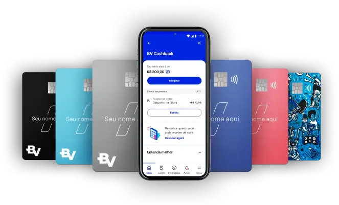 Telefone celular com o aplicativo bv aberto no programa BV Cashback.