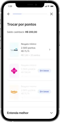 Celular com informações sobre cashback